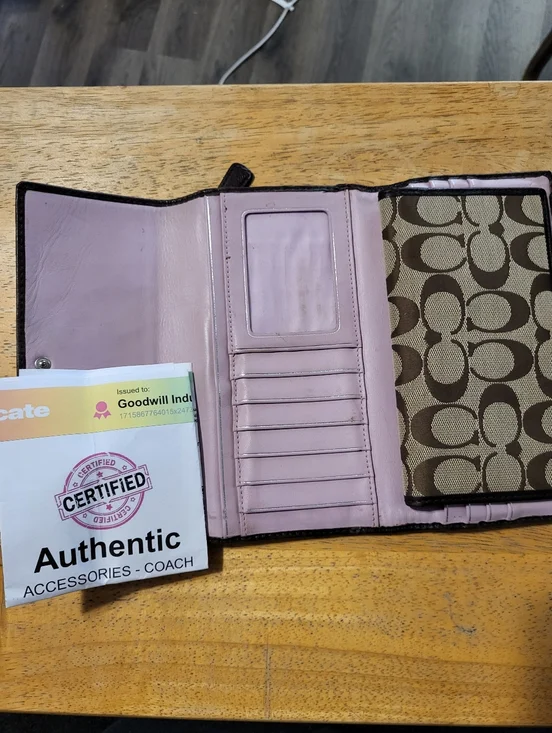 Coach Coach Signature Fold Wallet in Beige and Brown - Picture 3 of 3